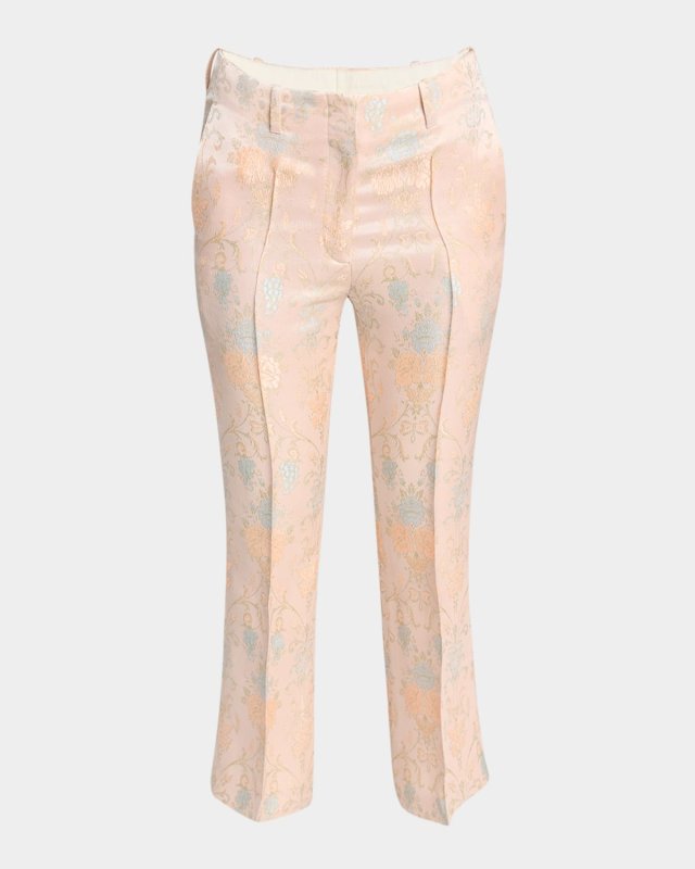 Paloma Floral Jacquard Straight-Leg Ankle Pants